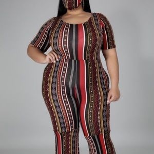 Mask and matching bellbottom plus suite jumpsuit